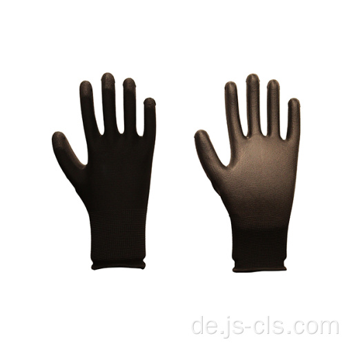 PU -Serie reine schwarze Polyester ausgekleidete Palmenhandschuhe